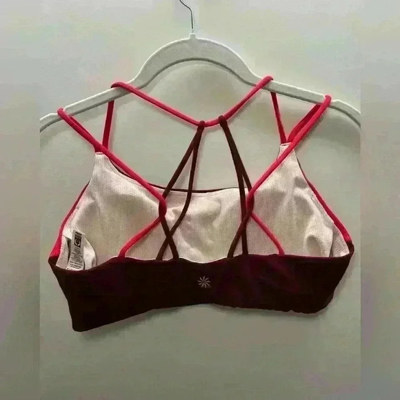 Athleta Two-Tone Red Bra Studio Light Impact A-C Strappy Back VGC Size M - Picture 4 of 10